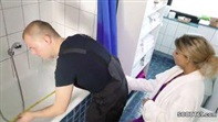 Blonde gets her pussy licked and then drilled on the bathroom counter.