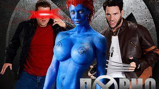 Blue Nicole rides Charles and Xander hard in this X-Men porn parody