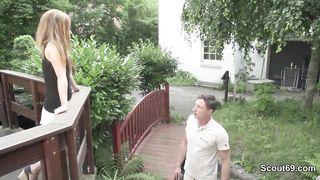 Outdoor balcony sex with passionate standing and lying action